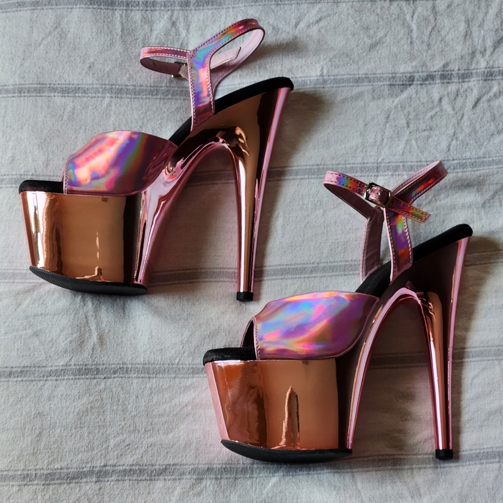 Pleaser Adore-709HGCH - Baby Pink Iridescent - Size 7